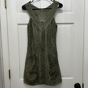ONZ Inizio Oizini Heathered Olive Green Linen Sleeveless Mini Dress - Sz Medium